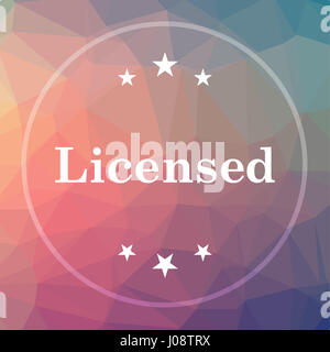 Icona con licenza. Licenza sito web pulsante sul basso poli dello sfondo. Foto Stock