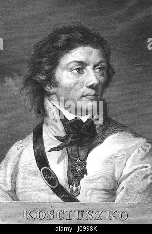 Un ritratto di Tadeusz Kościuszko, un ingegnere militare polacco-lituano e leader durante la Rivoluzione americana e la rivolta di Kościuszko in Polonia. Questa figura storica è celebrata per il suo ruolo nella lotta per la libertà e l'indipendenza. Foto Stock