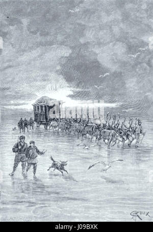 L'illustrazione di George Roux per "César Cascabel", un romanzo di Jules Verne, cattura una scena dell'avventura, riflettendo l'abilità di Roux nel rappresentare personaggi dinamici e azione. Foto Stock