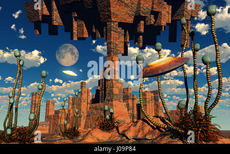 La superficie di un lontano pianeta alieno. Foto Stock