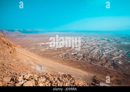 Vista del Deserto della Giudea dal Monte Yair, Ein Gedi. Foto Stock