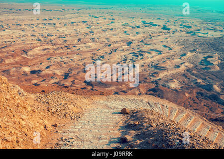 Vista del Deserto della Giudea dal Monte Yair, Ein Gedi. Foto Stock