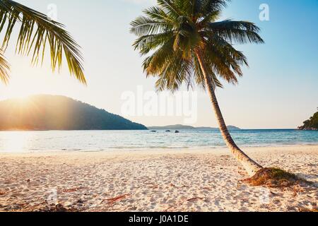 Tramonto in paradiso. Spiaggia idilliaca sulle isole Perhentian in Malesia. Foto Stock