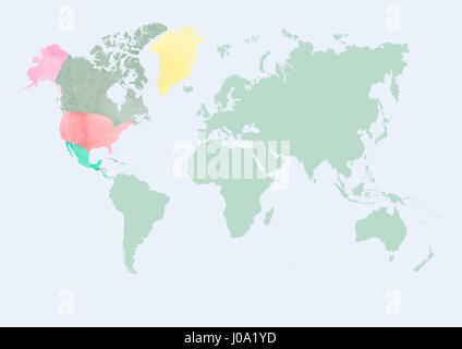 Mappa acquerello del mondo con i paesi Foto Stock