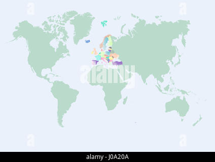 Mappa del mondo con i paesi dell'Europa Foto Stock