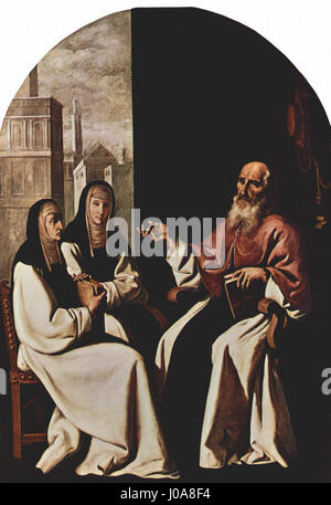 Questo dipinto di Francisco de Zurbarán cattura figure religiose in modo sereno e contemplativo, caratteristico del suo stile barocco spagnolo del XVII secolo. Foto Stock