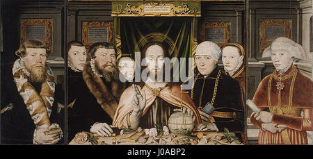 Ignoto pittore tedesco E28094 Cristo benedicente, circondato da un donatore e la sua famiglia E28094 c. 1575 E2809380 Foto Stock