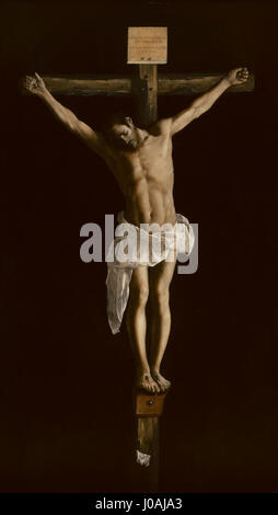 Cristo sulla Croce è un dipinto del XVII secolo di Francisco de Zurbarán, raffigurante la crocifissione di Gesù Cristo. L'opera mette in evidenza la maestria di Zurbarán nella luce e nella consistenza, concentrandosi sulla profondità emotiva della scena. Foto Stock