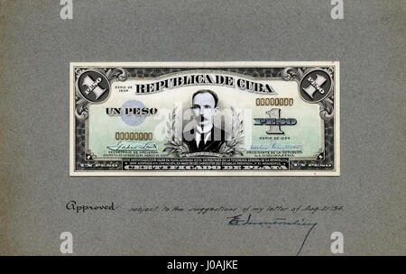 Lo "US-BEP-República de Cuba" è la prova del progresso di un peso d'argento di 1934 euro, che mostra le prime fasi di progettazione della moneta. L'opera riflette l'intersezione tra storia numismatica americana e cubana all'inizio del XX secolo. Foto Stock