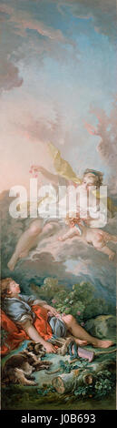 "Aurora e Cefalo" di Francesco Boucher raffigura la storia mitologica di Aurora, la dea dell'alba, e Cefalo, il suo amante. Il dipinto cattura un momento di energia romantica e drammatica, tipico dello stile rococò di Boucher. Foto Stock