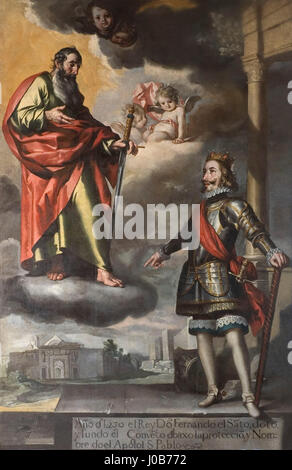 Un'immagine del dipinto di Antonio del Castillo "apparizione di San Pablo a San Fernando", che illustra l'apparizione religiosa, creata nel XVII secolo. Foto Stock