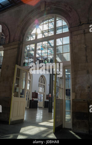 "Il treno via e del cestello " arte di installazione da Claire barbiere per Hull City della cultura 2017 stazione di Paragon Kingston-upon-Hull Yorkshire Inghilterra Foto Stock