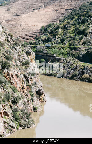 Douro via treno, nella valle del Douro. Portogallo Foto Stock