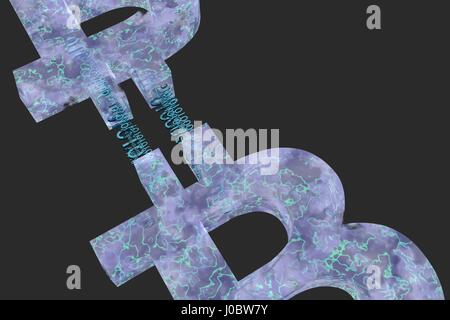 Illustrazione concettuale di un segno blockchain mostrato come bitcoin connessione, ad alta risoluzione 3D render Foto Stock