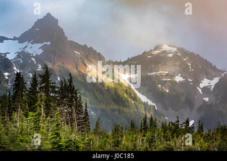 Luce drammatica sul robusto Tatoosh intervallo vicino al Monte Rainier, Pacific Northwest regione, nello Stato di Washington, USA Foto Stock