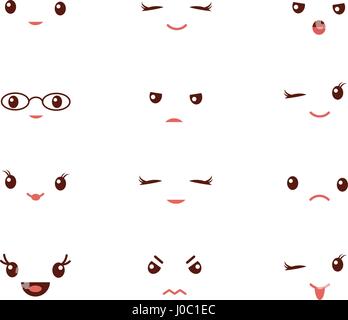 Emoticon carino con emozioni diverse illustrazione vettoriale. Set di vettore di gli Emoji. Serie di smiley diverse icone. Illustrazione Vettoriale