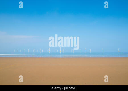 Teeside per centrali eoliche off Redcar Beach, North Yorkshire Foto Stock