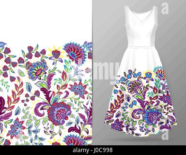 Senza cuciture verticali sullo sfondo di moda. Le donne del vestito mock up con colorate a mano senza giunture modello disegnato per i tessili, carta stampa. Isolato dre colorati Illustrazione Vettoriale