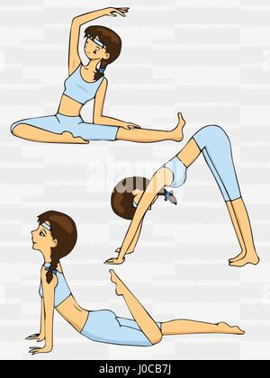 Cartoon carino donna facendo esercizi yoga Illustrazione Vettoriale