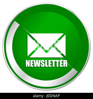 Newsletter d'argento metallizzato confine verde icona web per le applicazioni mobili e internet. Foto Stock