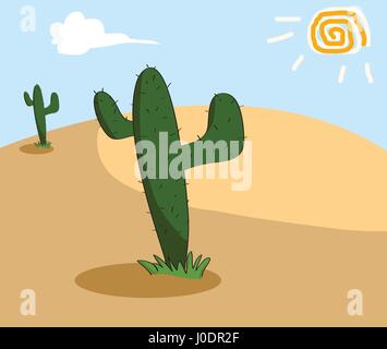 Il Cactus cresce nel deserto arido Illustrazione Vettoriale