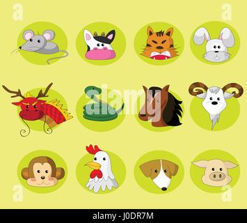 Zodiaco Cinese impostato Illustrazione Vettoriale