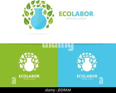 Vettore del pallone e foglia di combinazione di logo. Laboratorio e eco di simbolo o icona. Unico e organico bottiglia logotipo di modello di progettazione. Illustrazione Vettoriale