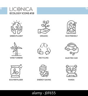 Ecologia verde - monocromatica moderna linea singolo set di icone Illustrazione Vettoriale