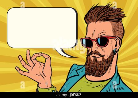 OK gesto hipster. La Pop art retrò illustrazione vettoriale Illustrazione Vettoriale