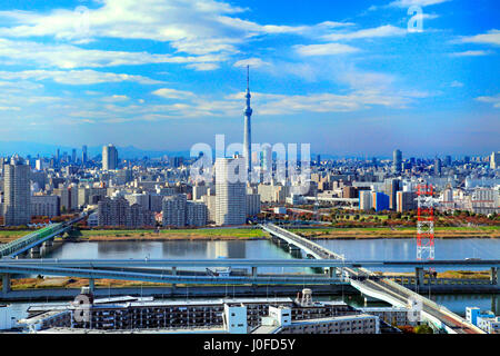 Tokyo Skytree Vista dalla Torre Funabori Edogawa Tokyo Giappone Foto Stock