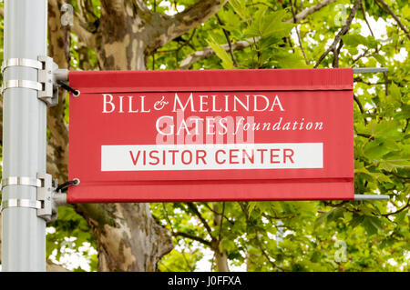 Segno sul Bill & Melinda Gates Foundation Visitor Center di Seattle, Stati Uniti d'America Foto Stock