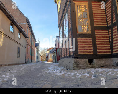 Bygdøy, Norvegia - 23 Febbraio 2016: scene di strada a Norsk Folkemuseum, Oslo. La città vecchia conserva edifici di Christiania (Oslo) e alcuni dei suoi Foto Stock