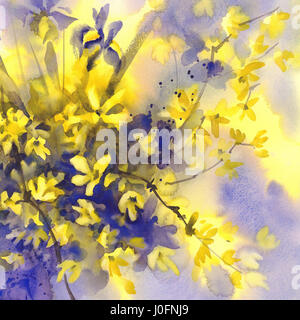 Coltivazione e iride fiori sfondo ad acquerello Foto Stock