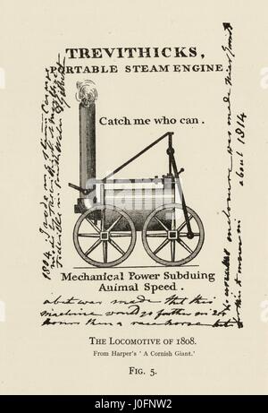 Richard Trevithick portatile del motore a vapore del 1808, 'catch me chi può", firmato ticket. Locomotiva a vapore, dimostrato al pubblico in un 'steam circus' organizzato da Trevithick su di una pista circolare in Bloomsbury, appena a sud della presente-giorno Euston Square Foto Stock