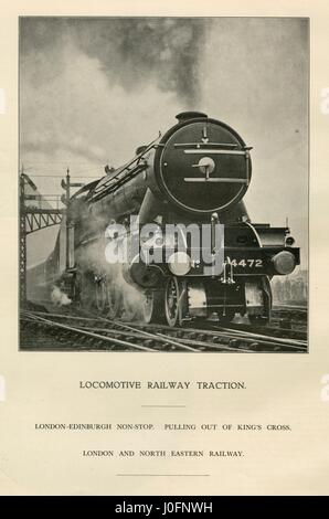 London-Edinburgh servizio non-stop, a Londra e a nord est della Stazione Ferroviaria (LNER) locomotore tirando fuori di King's Cross Foto Stock