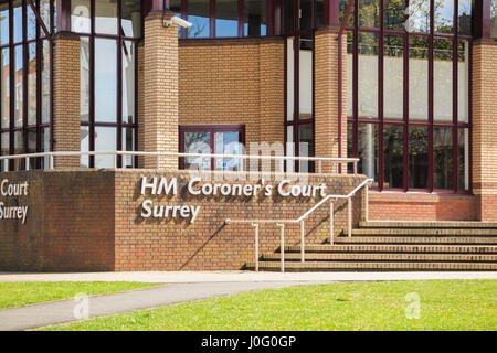 HM Coroner corte, Woking, Surrey, dove inchieste si svolgono un'inchiesta legale nel medical cause e circostanze di un improvviso o inspiegabile morte Foto Stock