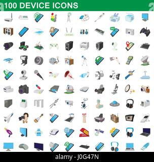 Dispositivo 100 set di icone, stile cartoon Illustrazione Vettoriale