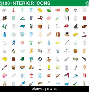 100 interno set di icone, stile cartoon Illustrazione Vettoriale