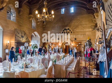 Il Castello di Warwick, la Grande Sala. Interno del Castello di Warwick, Warwickshire, Inghilterra, Regno Unito Foto Stock