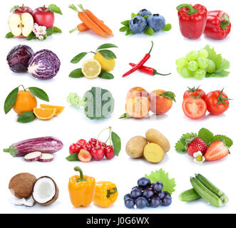 Frutta e verdura isolato di raccolta apple orange il peperone pomodori frutta fresca su sfondo bianco Foto Stock