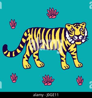 Carino tiger cartoon ruggente Illustrazione Vettoriale