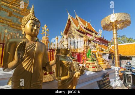 Linea di Golden Buddha al Wat Phrathat Doi Suthep Chiang Mai Thailandia. Foto Stock