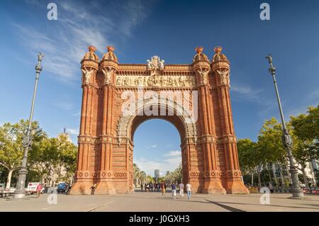 Arc de Triomf, Lluis Companys Promenade e il parco di Barcellona, Spagna. Foto Stock