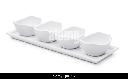 Salsa di vuoto e condimento dip set ciotola isolato su bianco Foto Stock