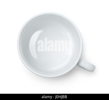 Vista superiore del vuoto tazza di caffè isolato su bianco Foto Stock