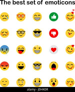 Set di emoticon. Set di caratteri Emoji. Smile icone. illustrazione vettoriale su sfondo bianco Illustrazione Vettoriale