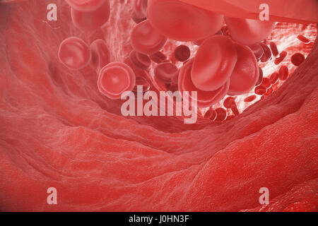Le cellule rosse del sangue: responsabile per il trasporto di ossigeno al di sopra, regolamento il pH del sangue, un alimento e la protezione delle gabbie di un organismo. Il rendering 3D Foto Stock
