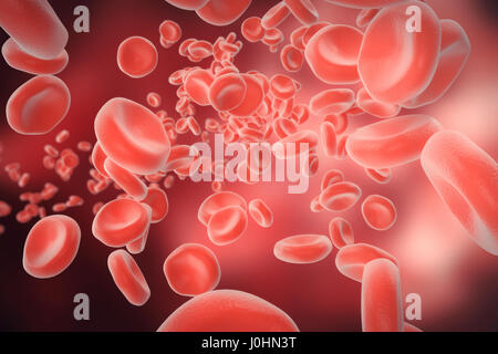 Le cellule rosse del sangue: responsabile per il trasporto di ossigeno al di sopra, regolamento il pH del sangue, un alimento e la protezione delle gabbie di un organismo. Il rendering 3D Foto Stock