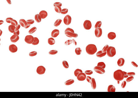 Le cellule rosse del sangue nell'arteria, il flusso all'interno del corpo, concetto umano medico health care, 3d rendering isolato su bianco Foto Stock