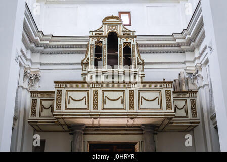 Organo a canne nella chiesa di San Filippo Apostolo (Chiesa di San Filippo Apostolo) sull'isola di Ortigia, la parte storica di Siracusa, Sicilia Isola, Italia Foto Stock